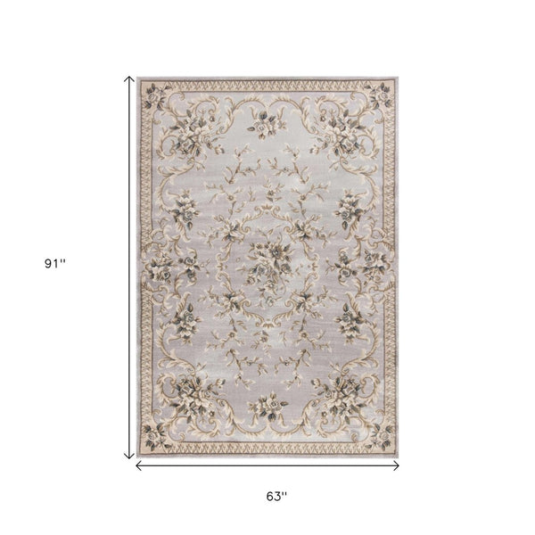 HomeRoots 9' Timeless Light Gray Floral Medallion Area Rug - Durable, Stain-Resistant Design for High-Traffic Areas 5' X 8' 354043