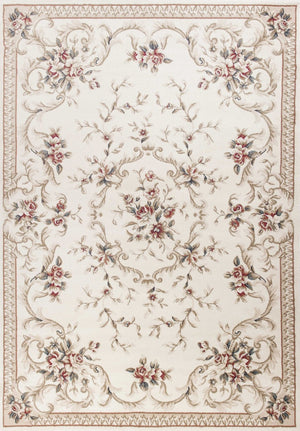 HomeRoots 8' Traditional Floral Medallion Area Rug in Ivory, Red & Green - Elegant, Durable Design for Any Room 5' X 8' 354044