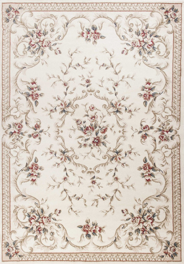 HomeRoots 8' Traditional Floral Medallion Area Rug in Ivory, Red & Green - Elegant, Durable Design for Any Room 5' X 8' 354044