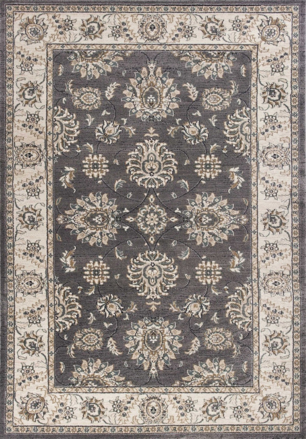 HomeRoots 8' Gray and Ivory Floral Medallion Round Rug - Timeless Elegance for Living Spaces, Durable Comfort 5' X 8' 354045