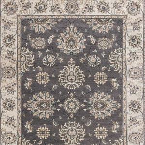 HomeRoots 8' Gray and Ivory Floral Medallion Round Rug - Timeless Elegance for Living Spaces, Durable Comfort 5' X 8' 354045