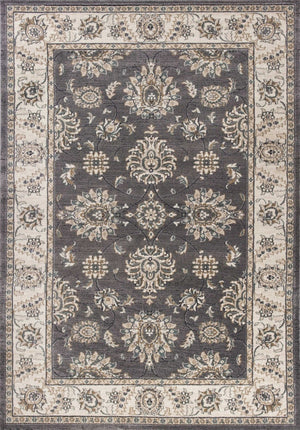 HomeRoots 8' Gray and Ivory Floral Medallion Round Rug - Timeless Elegance for Living Spaces, Durable Comfort 5' X 8' 354045