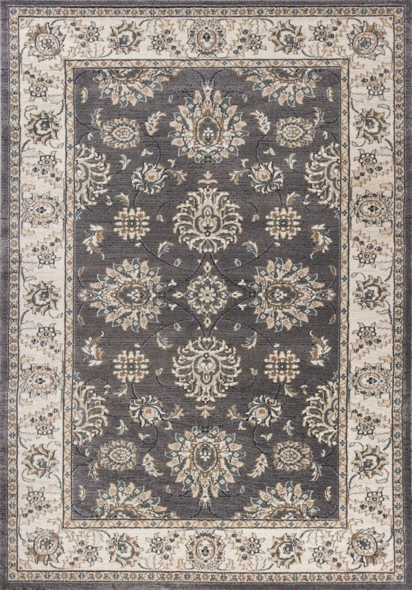 HomeRoots 8' Gray and Ivory Floral Medallion Round Rug - Timeless Elegance for Living Spaces, Durable Comfort 5' X 8' 354045