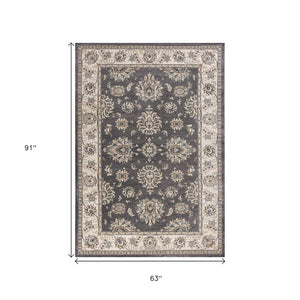 HomeRoots 8' Gray and Ivory Floral Medallion Round Rug - Timeless Elegance for Living Spaces, Durable Comfort 5' X 8' 354045
