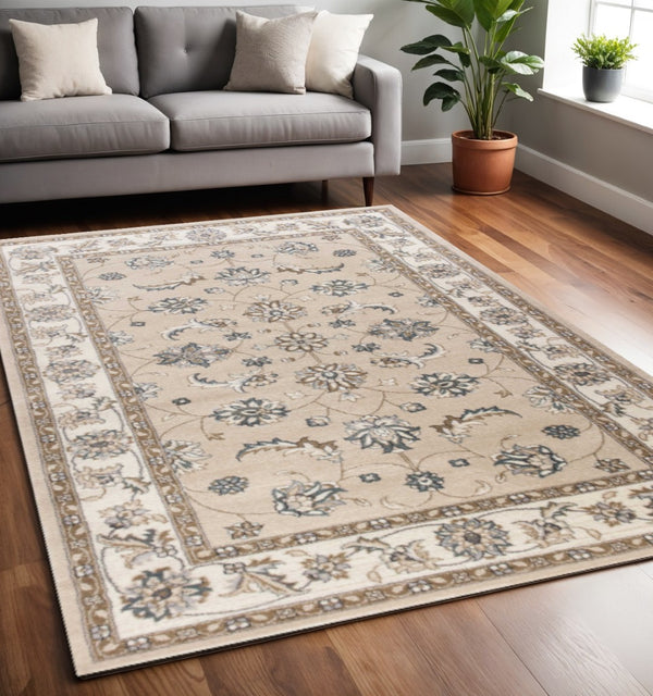 HomeRoots 9' Elegant Beige and Ivory Floral Medallion Area Rug – Timeless Design for Classic Living Spaces 5' X 8' 354046