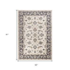 HomeRoots 8' Ivory and Gray Floral Medallion Rug - Elegant, Stain-Resistant Design for Timeless Home Style 5' X 8' 354047