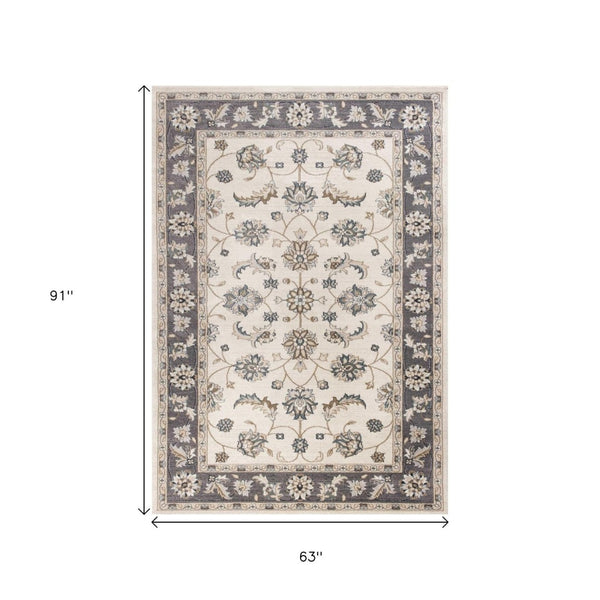 HomeRoots 8' Ivory and Gray Floral Medallion Rug - Elegant, Stain-Resistant Design for Timeless Home Style 5' X 8' 354047