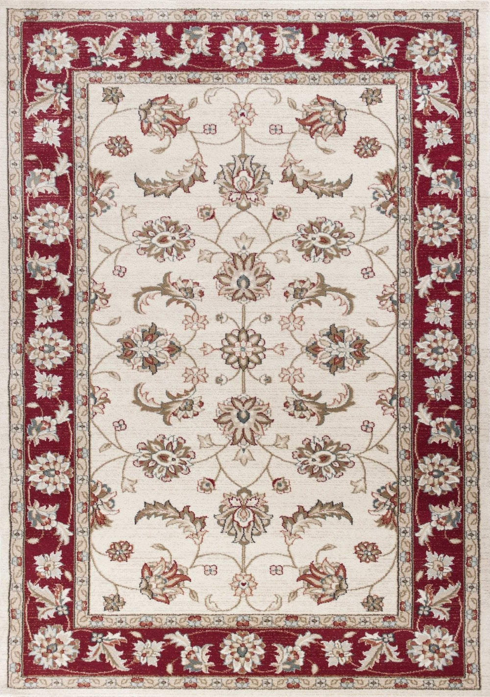 HomeRoots 8' Timeless Ivory and Red Floral Medallion Rug for Elegant Living Spaces and Cozy Comfort 5' X 8' 354048