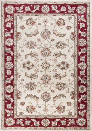 HomeRoots 8' Timeless Ivory and Red Floral Medallion Rug for Elegant Living Spaces and Cozy Comfort 5' X 8' 354048