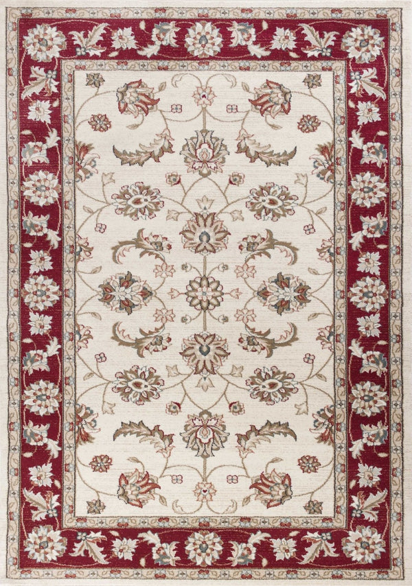 HomeRoots 8' Timeless Ivory and Red Floral Medallion Rug for Elegant Living Spaces and Cozy Comfort 5' X 8' 354048