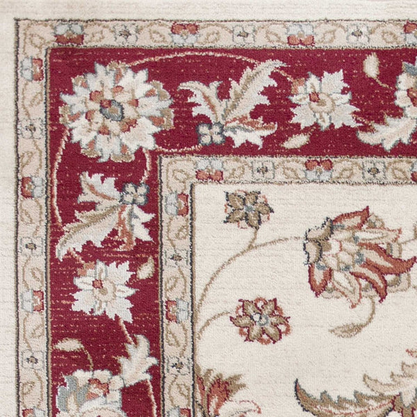 HomeRoots 8' Timeless Ivory and Red Floral Medallion Rug for Elegant Living Spaces and Cozy Comfort 5' X 8' 354048