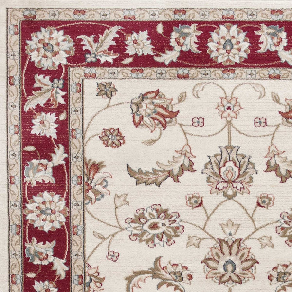 HomeRoots 8' Timeless Ivory and Red Floral Medallion Rug for Elegant Living Spaces and Cozy Comfort 5' X 8' 354048