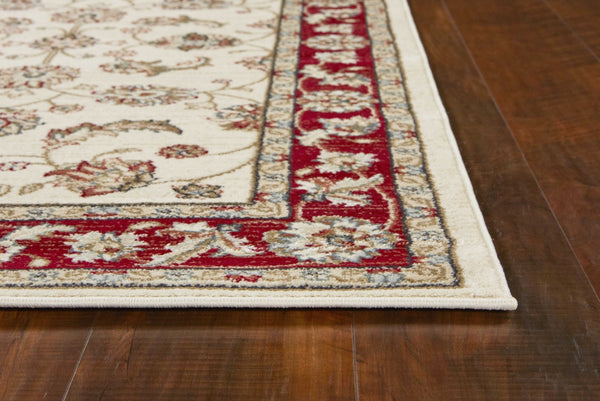HomeRoots 8' Timeless Ivory and Red Floral Medallion Rug for Elegant Living Spaces and Cozy Comfort 5' X 8' 354048