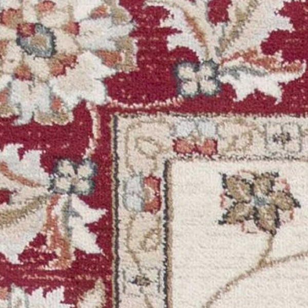 HomeRoots 8' Timeless Ivory and Red Floral Medallion Rug for Elegant Living Spaces and Cozy Comfort 5' X 8' 354048