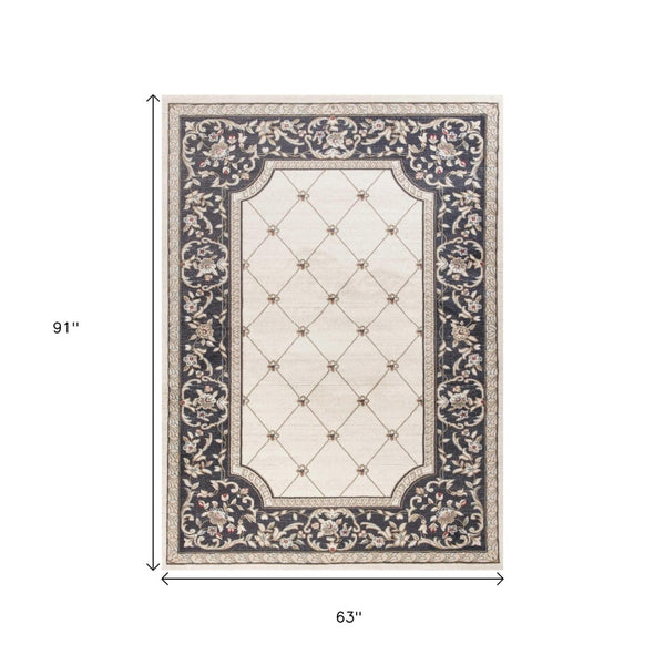 HomeRoots 8' Ivory and Gray Floral Area Rug - Durable, Stain-Resistant Design for Timeless Style and Comfort 5' X 8' 354049