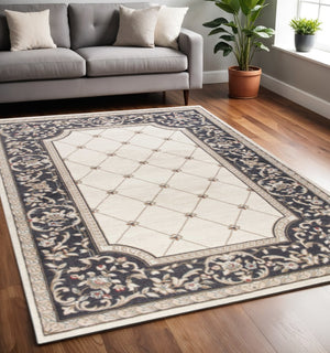 HomeRoots 8' Ivory and Gray Floral Area Rug - Durable, Stain-Resistant Design for Timeless Style and Comfort 5' X 8' 354049