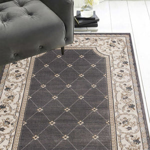 HomeRoots 8' Gray and Ivory Floral Round Rug - Elegant Traditional Design for High-Traffic Living Spaces 5' X 8' 354050
