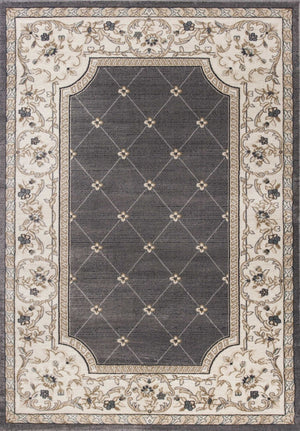 HomeRoots 8' Gray and Ivory Floral Round Rug - Elegant Traditional Design for High-Traffic Living Spaces 5' X 8' 354050