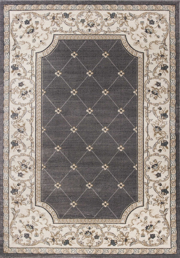 HomeRoots 8' Gray and Ivory Floral Round Rug - Elegant Traditional Design for High-Traffic Living Spaces 5' X 8' 354050