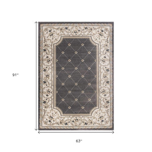 HomeRoots 8' Gray and Ivory Floral Round Rug - Elegant Traditional Design for High-Traffic Living Spaces 5' X 8' 354050