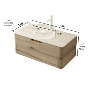 English Elm Xai 36" Modern Floating Bathroom Vanity With Glass Basin, Travertine Top & Soft-Close Drawers W2615S00282-GIGA