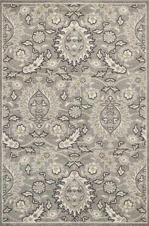 HomeRoots 7' Gray and Ivory Floral Medallion Area Rug - Timeless Elegance with UV Protection for Busy Homes 5' X 8' 354067