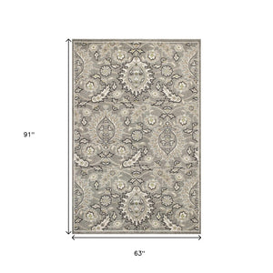 HomeRoots 7' Gray and Ivory Floral Medallion Area Rug - Timeless Elegance with UV Protection for Busy Homes 5' X 8' 354067