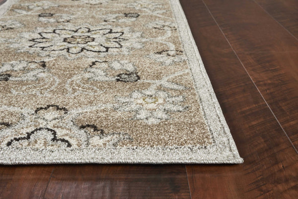 HomeRoots 7' Timeless Floral Beige Area Rug – Versatile Indoor/Outdoor Design for Elegant Spaces & Durability 5' x 8' 354069