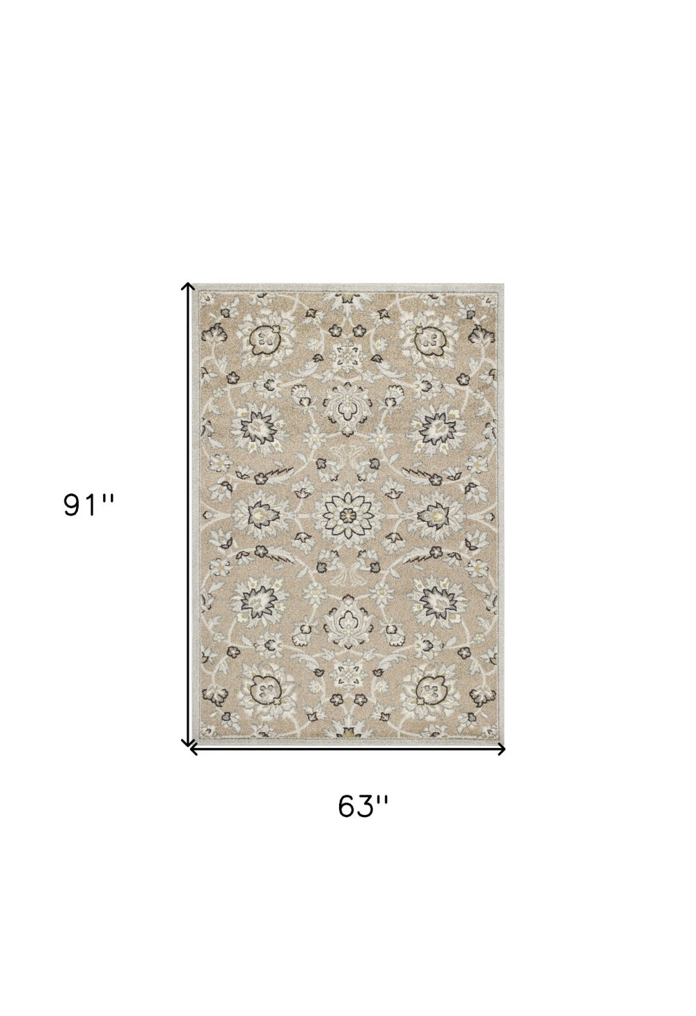HomeRoots 7' Timeless Floral Beige Area Rug – Versatile Indoor/Outdoor Design for Elegant Spaces & Durability 5' x 8' 354069
