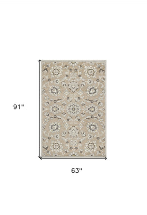 HomeRoots 7' Timeless Floral Beige Area Rug – Versatile Indoor/Outdoor Design for Elegant Spaces & Durability 5' x 8' 354069