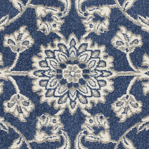 HomeRoots 7' Elegant Blue and Ivory Floral Medallion Area Rug - Durable, Stain-Resistant, Low-Maintenance Design 5' X 8' 354070