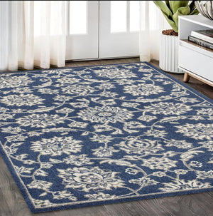 HomeRoots 7' Elegant Blue and Ivory Floral Medallion Area Rug - Durable, Stain-Resistant, Low-Maintenance Design 5' X 8' 354070
