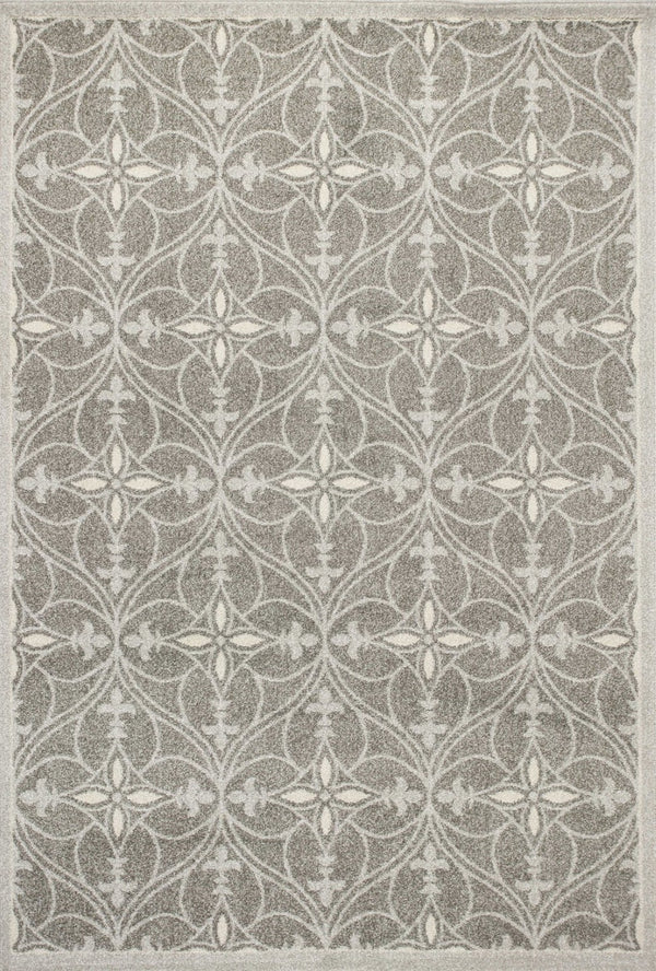 HomeRoots 7' Gray Moroccan Indoor Outdoor Area Rug - Stylish Quatrefoil Design for Versatile Spaces & Easy Care 5' x 8' 354071