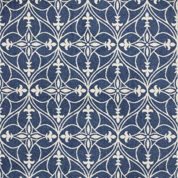 HomeRoots 7' Floral Medallion Area Rug in Blue and Ivory - Elegant, Durable Design for High-Traffic Spaces 5' X 8' 354072
