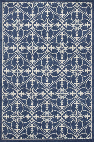 HomeRoots 7' Floral Medallion Area Rug in Blue and Ivory - Elegant, Durable Design for High-Traffic Spaces 5' X 8' 354072