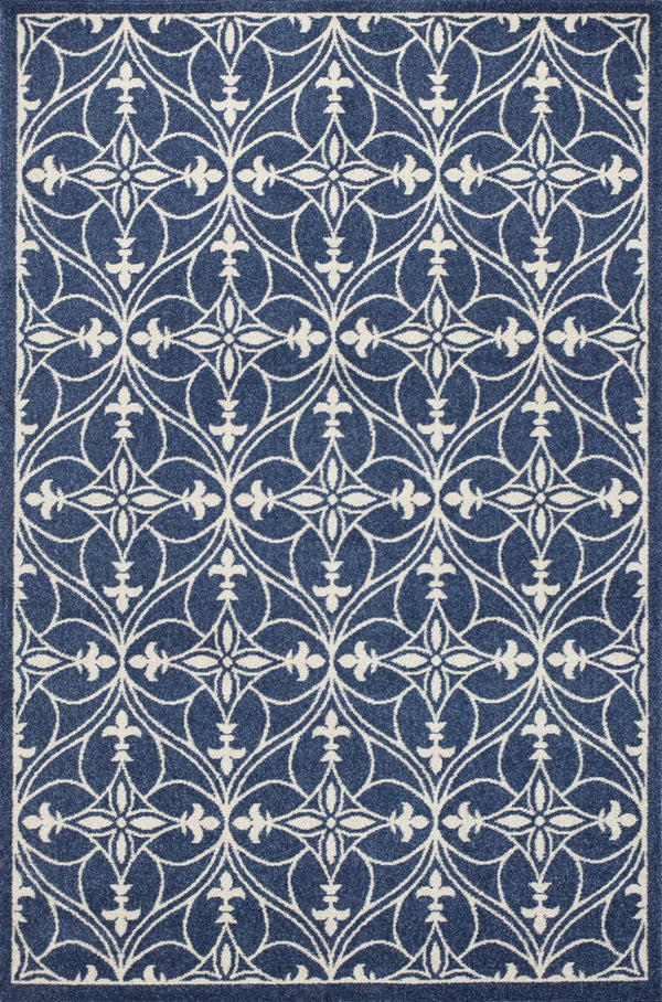 HomeRoots 7' Floral Medallion Area Rug in Blue and Ivory - Elegant, Durable Design for High-Traffic Spaces 5' X 8' 354072