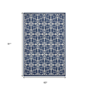 HomeRoots 7' Floral Medallion Area Rug in Blue and Ivory - Elegant, Durable Design for High-Traffic Spaces 5' X 8' 354072