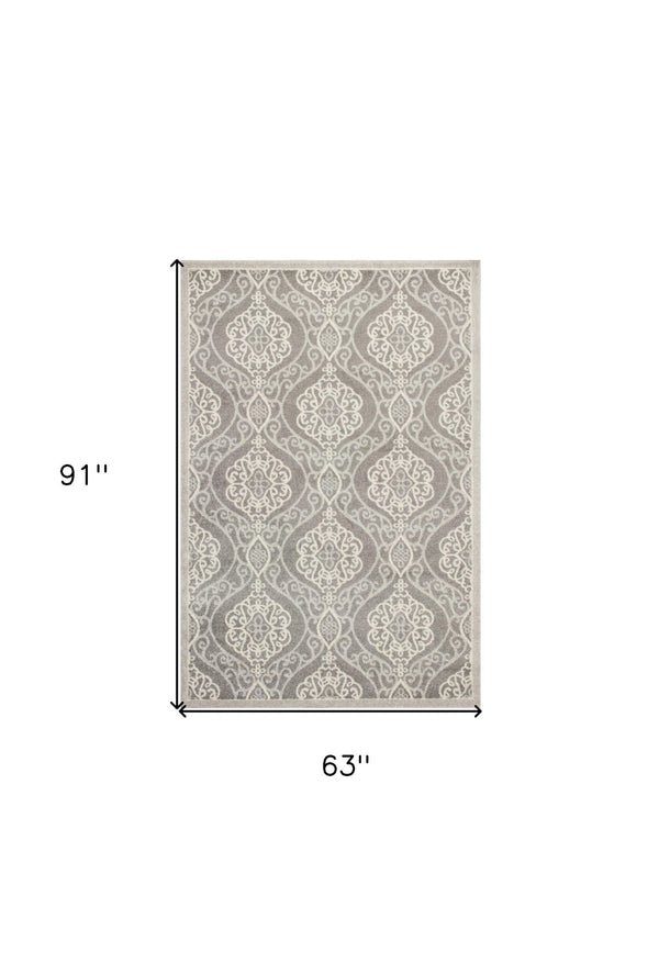HomeRoots 7' Silver Moroccan-Inspired Area Rug for Indoor & Outdoor Living - Durable, Easy to Maintain, Stylish 5' x 8' 354073