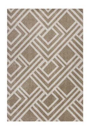 HomeRoots 5' Versatile Beige Geometric Area Rug – Perfect for Indoor or Outdoor Spaces, Easy Care & Modern Style 5' x 8' 354075