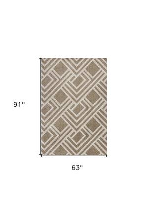HomeRoots 5' Versatile Beige Geometric Area Rug – Perfect for Indoor or Outdoor Spaces, Easy Care & Modern Style 5' x 8' 354075
