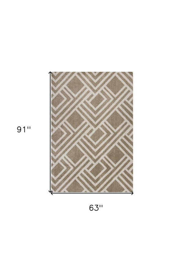 HomeRoots 5' Versatile Beige Geometric Area Rug – Perfect for Indoor or Outdoor Spaces, Easy Care & Modern Style 5' x 8' 354075