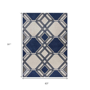 HomeRoots 8' Geometric Area Rug in Blue, Ivory, and Gray - Modern Design for Stylish, Cozy Living Spaces 5' X 8' 354076