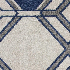 HomeRoots 8' Geometric Area Rug in Blue, Ivory, and Gray - Modern Design for Stylish, Cozy Living Spaces 5' X 8' 354076