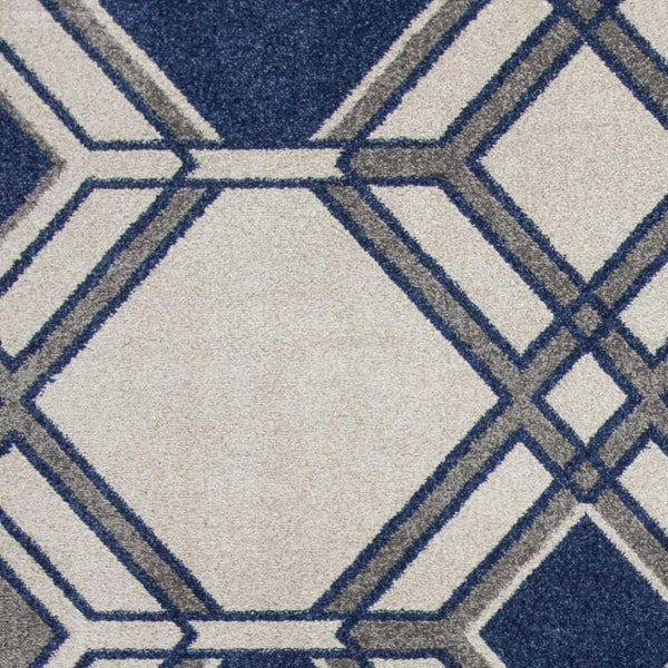 HomeRoots 8' Geometric Area Rug in Blue, Ivory, and Gray - Modern Design for Stylish, Cozy Living Spaces 5' X 8' 354076