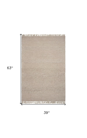 Homeroots 3' X 5' Natural Wool Hand Woven Area Rug  Wool 354077