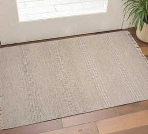 HomeRoots 7' Hand-Woven Beige Wool Area Rug - Soft, Durable, Artisan-Crafted for Timeless Elegance and Comfort 3' X 5' 354077