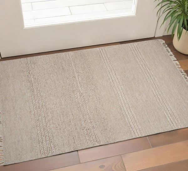 HomeRoots 7' Hand-Woven Beige Wool Area Rug - Soft, Durable, Artisan-Crafted for Timeless Elegance and Comfort 3' X 5' 354077