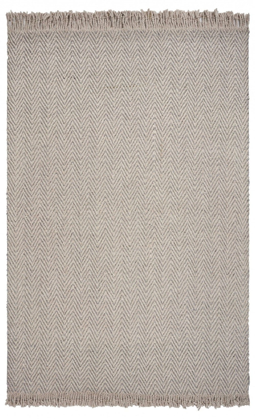 HomeRoots 8' Hand-Woven Wool Chevron Area Rug in Beige & Gray - Timeless Texture with Fringed Edges 3' X 5' 354080
