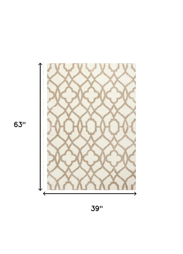 HomeRoots 3' X 5' Modern Microfiber Area Rug - Soft, Durable, and Stylish for Any High-Traffic Space Beige, Ivory 354082
