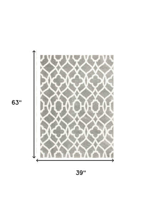 Homeroots 3' X 5' Grey Or Ivory Vintage Pattern Area Rug  Microfiber 354083